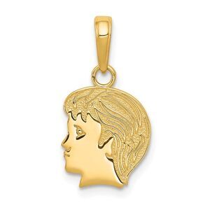 14k Yellow Gold Flat Profile Boy Head Pendant, 11mm (7/16 inch)